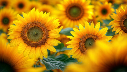 Fototapeta premium Sunflowers background. Sunflowers close-up. Wallpaper for screen