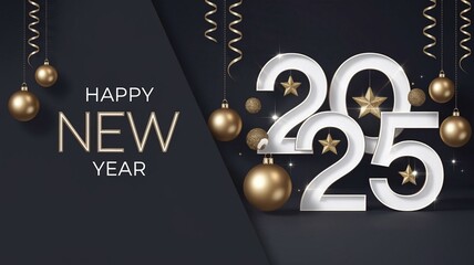 Premium 2025 Happy New Year Design with Golden Ornaments 