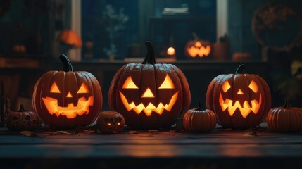 Obraz premium Spooky season visuals with carved pumpkins