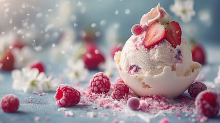 Ice cream balls in a beautiful bowl, summer concept. Ice cream. Dessert.	