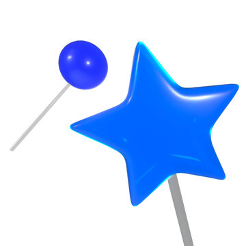 3D Blue Star Lollipops Aqua Design Y2K Frutiger Aero Nostalgia Jelly  Glossy Element