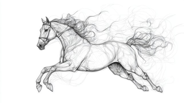 recommend clip art: Line art of a horse in mid-gallop, showing dynamic movement and energy.