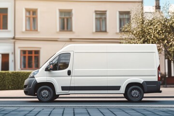 minimalist white cargo van mockup on the street
