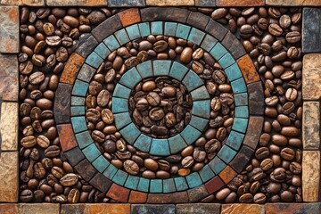 Fototapeta premium Abstract circular coffee bean and mosaic pattern design
