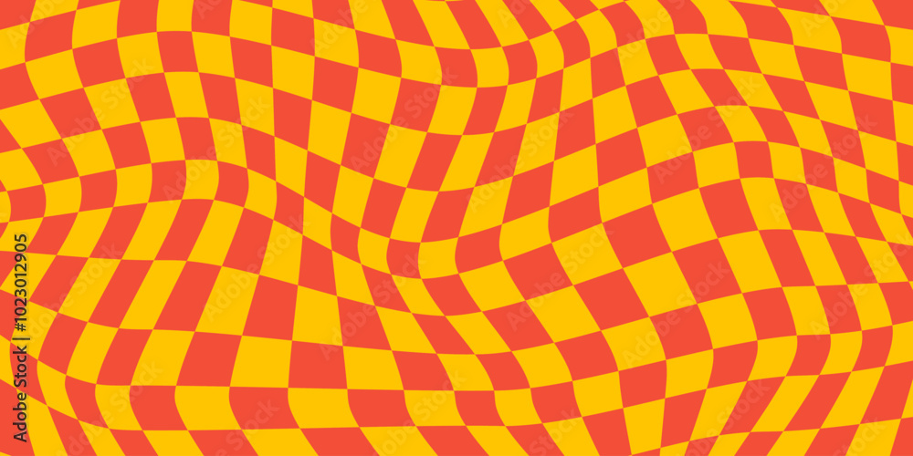 Aufkleber twisted checkered colorful background. abstract vector pattern. red and yellow colors. retro wavy ps