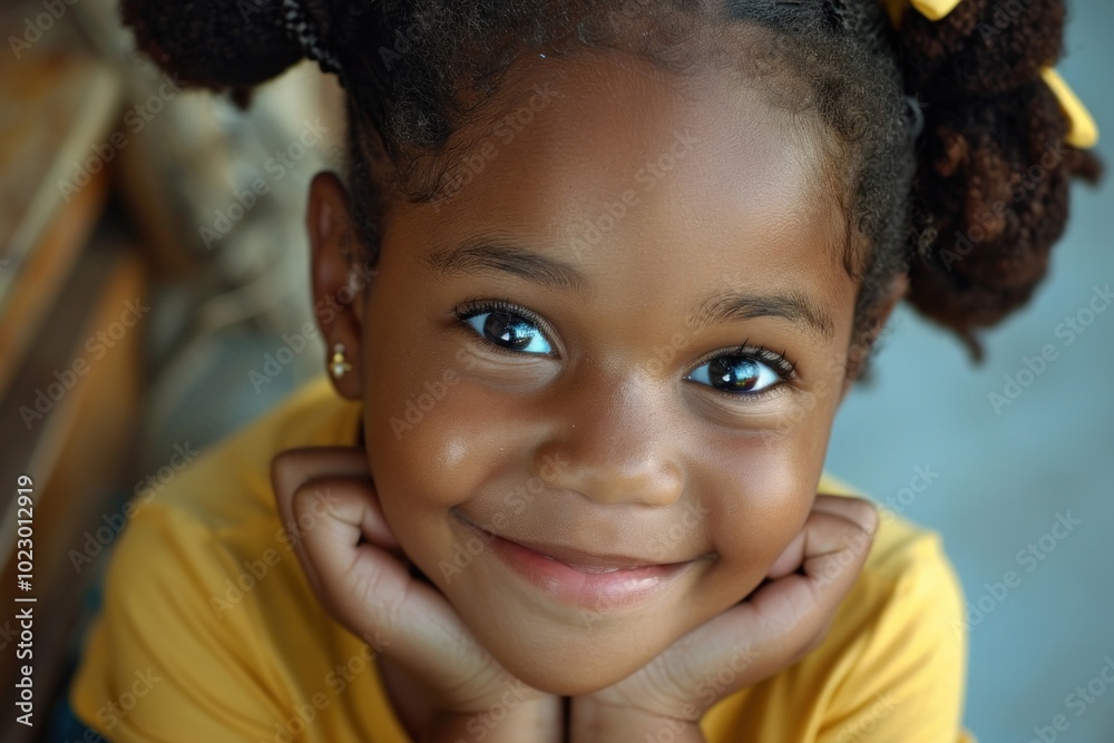 Sticker Smiling cute little african american girl portrait smiling looking.