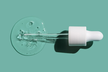 Cosmetic green texture serum essence concentrate booster emulsion drop with pipette dropper