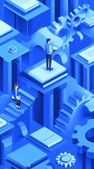 Naklejka premium The concept of engineer education, gears and cogs composition isometric 3D vector illustration, studying science at university, and learning engineering.