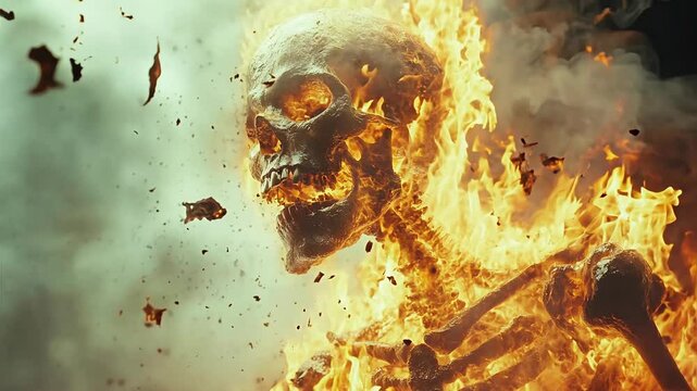 Fiery Skeleton in Intense Flames with Dramatic Cinematic Effect