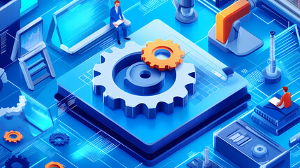 The concept of engineer education, gears and cogs composition isometric 3D vector illustration, studying science at university, and learning engineering.
