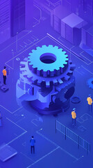 The concept of engineer education, gears and cogs composition isometric 3D vector illustration, studying science at university, and learning engineering.