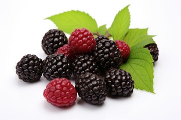 Fresh Boysenberries and Raspberries on White Background