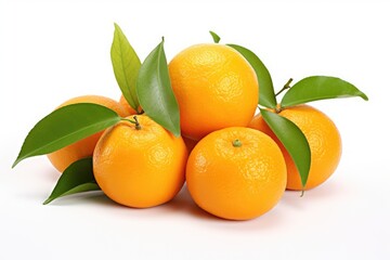 Fresh Tangerines on White Background with Green Leaves
