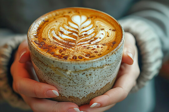 Woman holding delicious cappuccino for national cappuccino day - Powered by Adobe