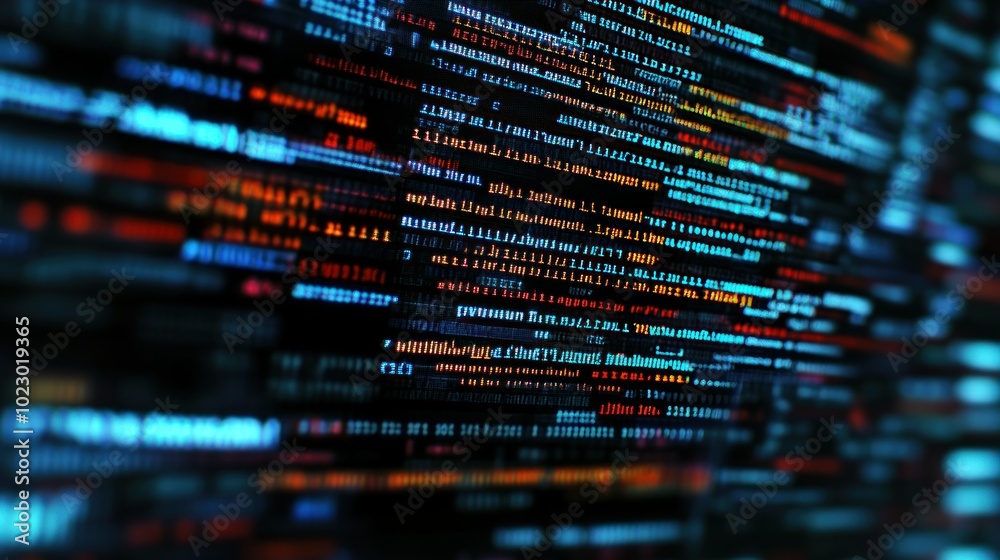 Poster Abstract Close-up of Colorful Code on a Dark Background