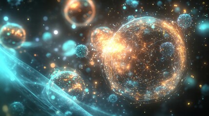 Digital Network Nodes and Connections with Futuristic Spheres on Abstract Background