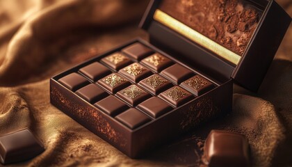 Luxurious chocolate box mockup with decadent chocolate treats for elegant gifting and indulgence