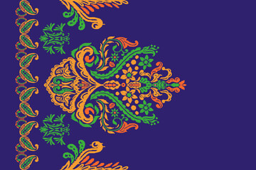 Obraz premium Motifs African boho paisley Floral Ikat seamless pattern embroidery border. Ethnic ikat floral Ethnic Indian Pattern Ikat pattern Ethnic Pattern.Border floral Aztec embroidery border seamless patterns