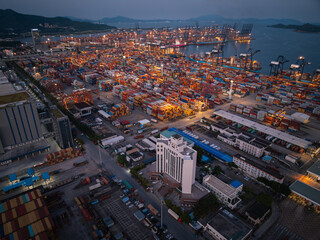 Fototapeta premium Shenzhen ,China - July 27th, 2022: Aerial view of Yantian international container terminal in Shenzhen city, China