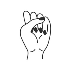 Female Fist Line Icon. Hand Gesture with Long Polished Nails. Manicure, struggle, fight, power symbol. Doodle Vector illustration