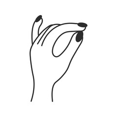 Female Hand Gesture with Polished Nails Icon. Woman finger pose showing Manicure. Outline isolated vector illustration