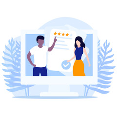 feedback and review online service, illustration with people