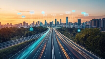 Obraz premium The Highway with Digital Signals