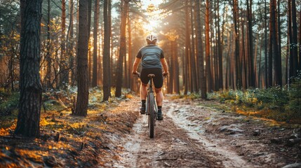 Obraz premium A cyclist navigating a beautiful mountain path surrounded by breathtaking nature views