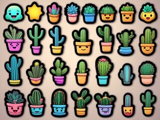 set of cactus stickers 