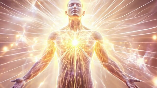 Man Radiating with Cosmic Energy: Ideal for Spiritual Growth, Energy Healing, or Wellness-Themed Art