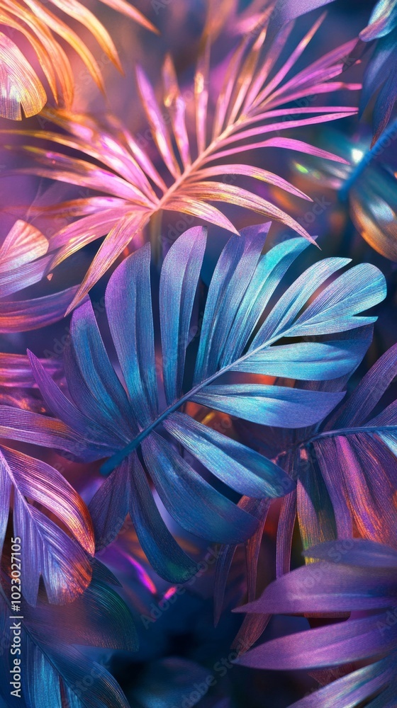 Poster A colorful image of a tropical forest with a variety of different colored leaves
