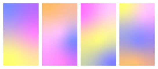 Colorful gradient pastel backgrounds for instagram stories. Beautiful vector wallpaper set. Pink, orange, yellow, purple