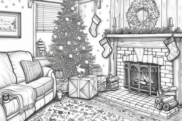 Fototapeta premium Simple Christmas tree coloring page for kids, fun and easy festive activity