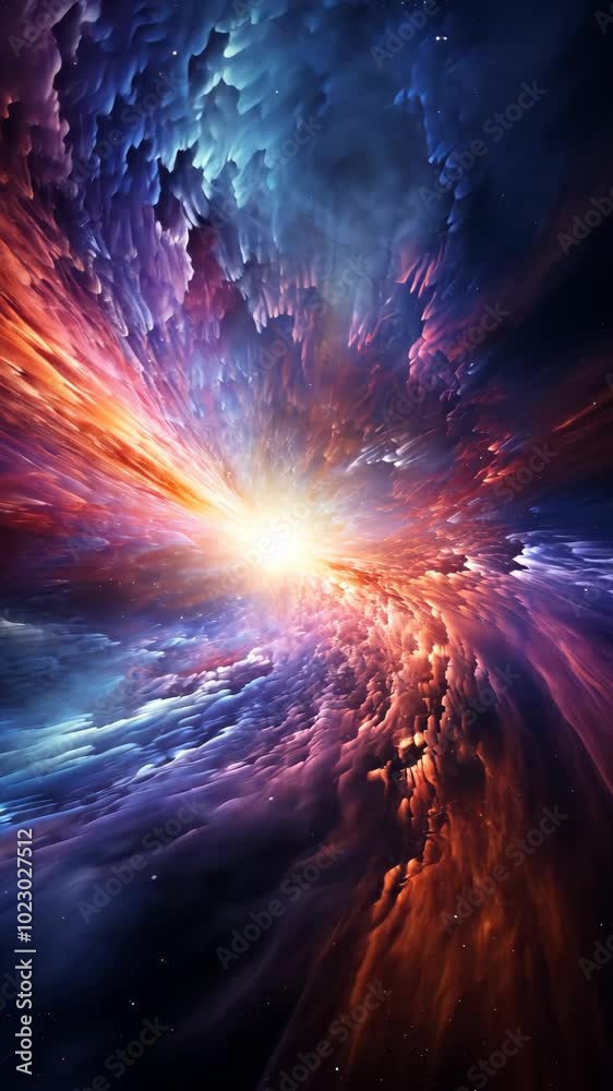 Poster Cosmic explosion of vibrant colors in space, abstract art. Universe creation and energy concept