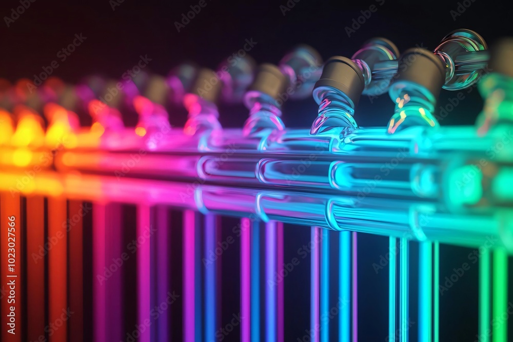Sticker vibrant neon lights glowing in a row, showcasing a modern and dynamic abstract design. perfect for c