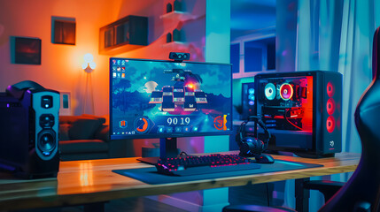 High-Tech IQ Gaming System Setup Showcasing a Stimulating Puzzle Game