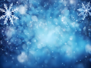 blue snowfall bokeh background, abstract snowflake background on blurred abstract blue