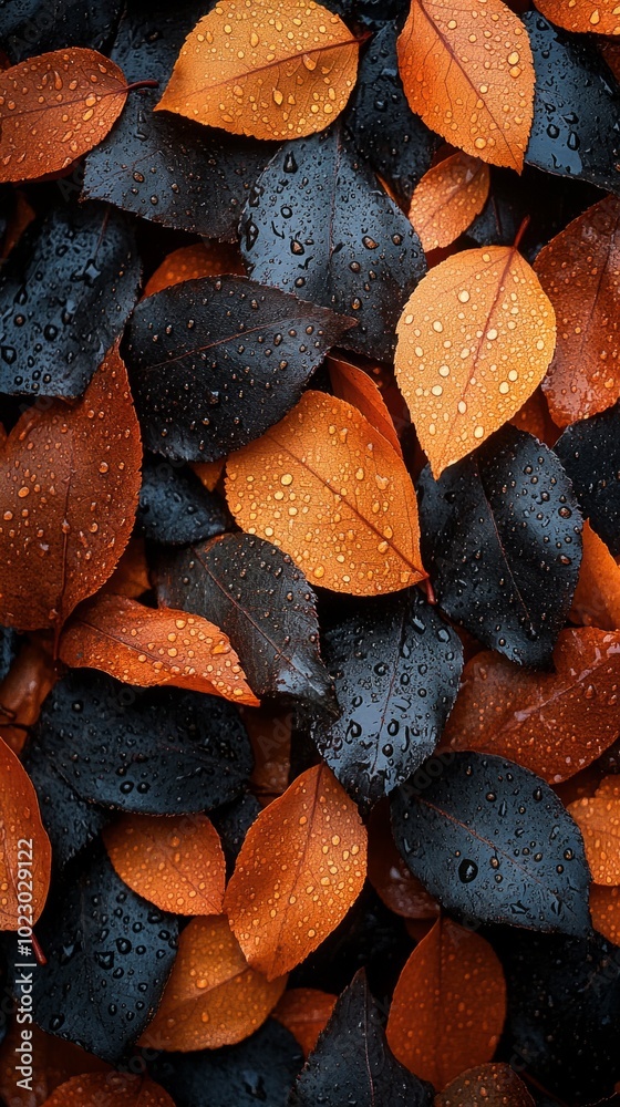 Poster a close up of leaves with water droplets on them