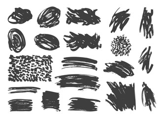 Ink splashes spots hand drawn vector objects isolated
