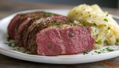 Traditional corned beef and cabbage served on a plate, celebrating Irish heritage and culture