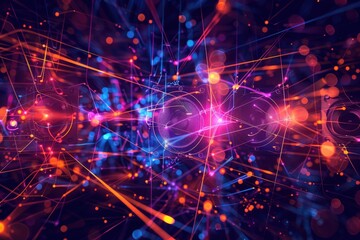 Fototapeta premium A colorful image of a bunch of speakers with orange and blue lights,generative ai image