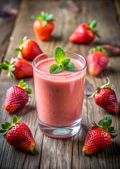 Fresh Strawberry Smoothie in a Glass with Strawberries