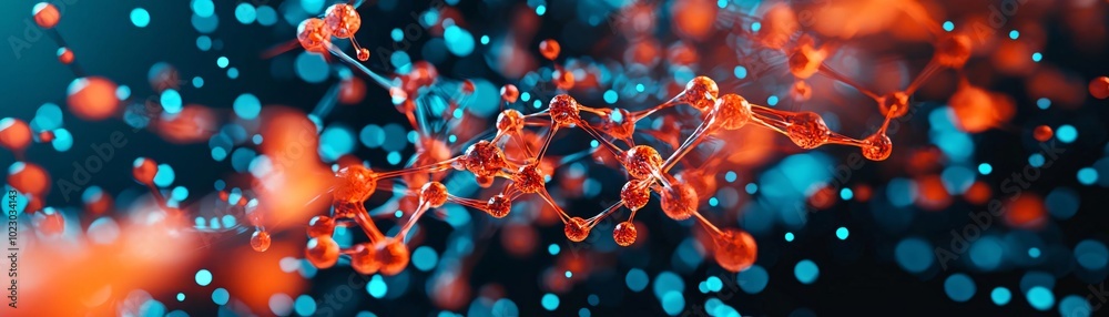 Poster abstract visualization of molecular structures showcasing vibrant colors and dynamic patterns in a s