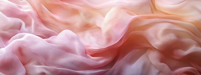 Obraz premium A flowing, pink and peach-colored fabric with an ethereal feel, giving the impression of movement and fluidity