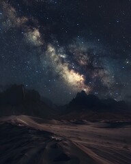 Vast Starry Desert Landscape Under the Mesmerizing Milky Way Galaxy