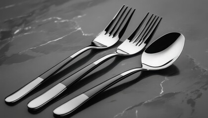 Elegant cutlery set mockup on a marble surface for a timeless dining experience