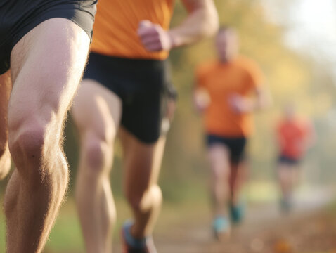 Runners warming up in park, showcasing diverse group engaged in charity event. atmosphere is energetic and focused, highlighting spirit of community and fitness