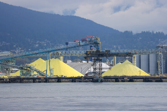 the big yellow sulphur piles of pembina terminals, Vancouver