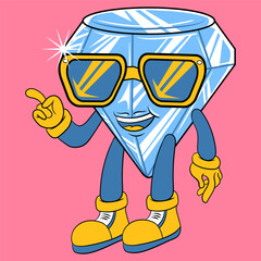 Cute Diamond With Sunglass Directing Cartoon Vector Illustration