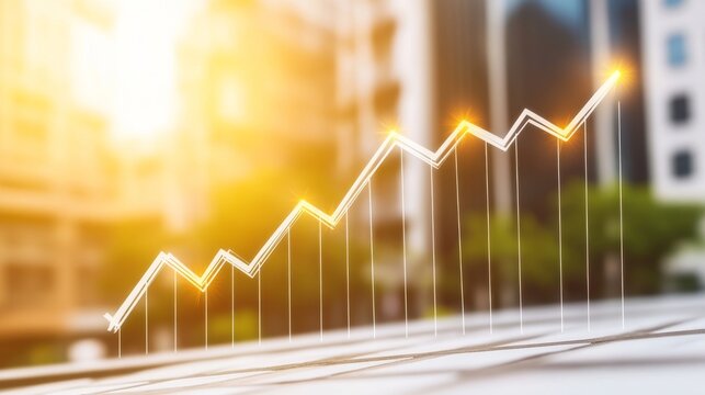 Detailed line graph illustrating steady GDP growth over time, clean white background with subtle shadows highlighting the upward trend, professional economic analysis visualization.	